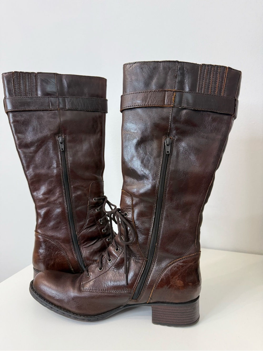 B.O.C. Born Concept Brown Leather Military Style Knee High Boot Women's Size 9 - Picture 8 of 15